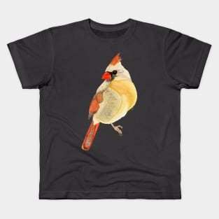 FEMALE CARDINAL - Yellow, Red, & Orange Watercolor Design Kids T-Shirt